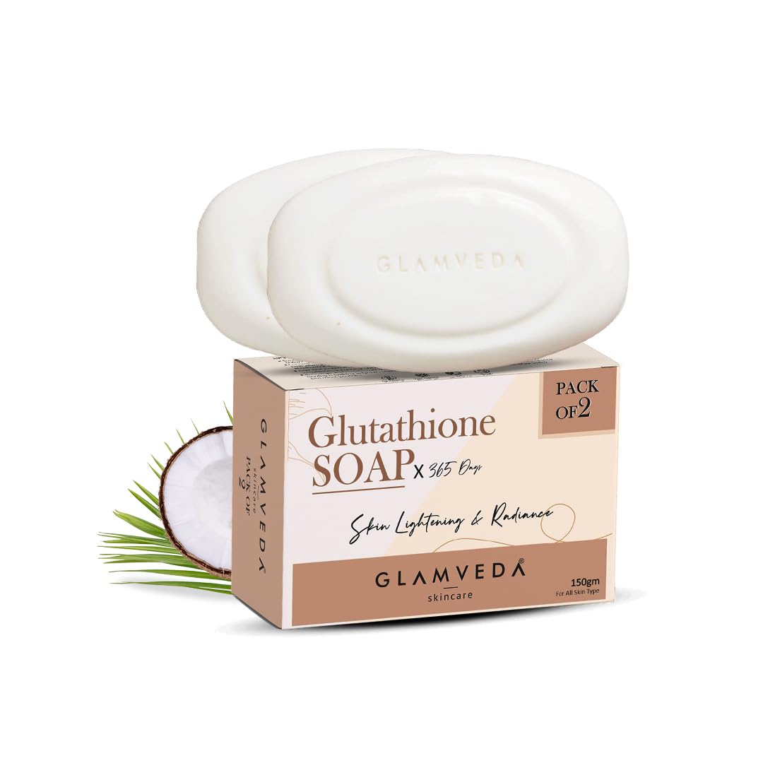 Glamveda Glutathione Skin Lightening & Whitening Soap with Kojic Acid | Works for Dark spots, Acne scars & Hyperpigmentation | Nourishing Soap for radiant & Soft skin (Pack of 2)