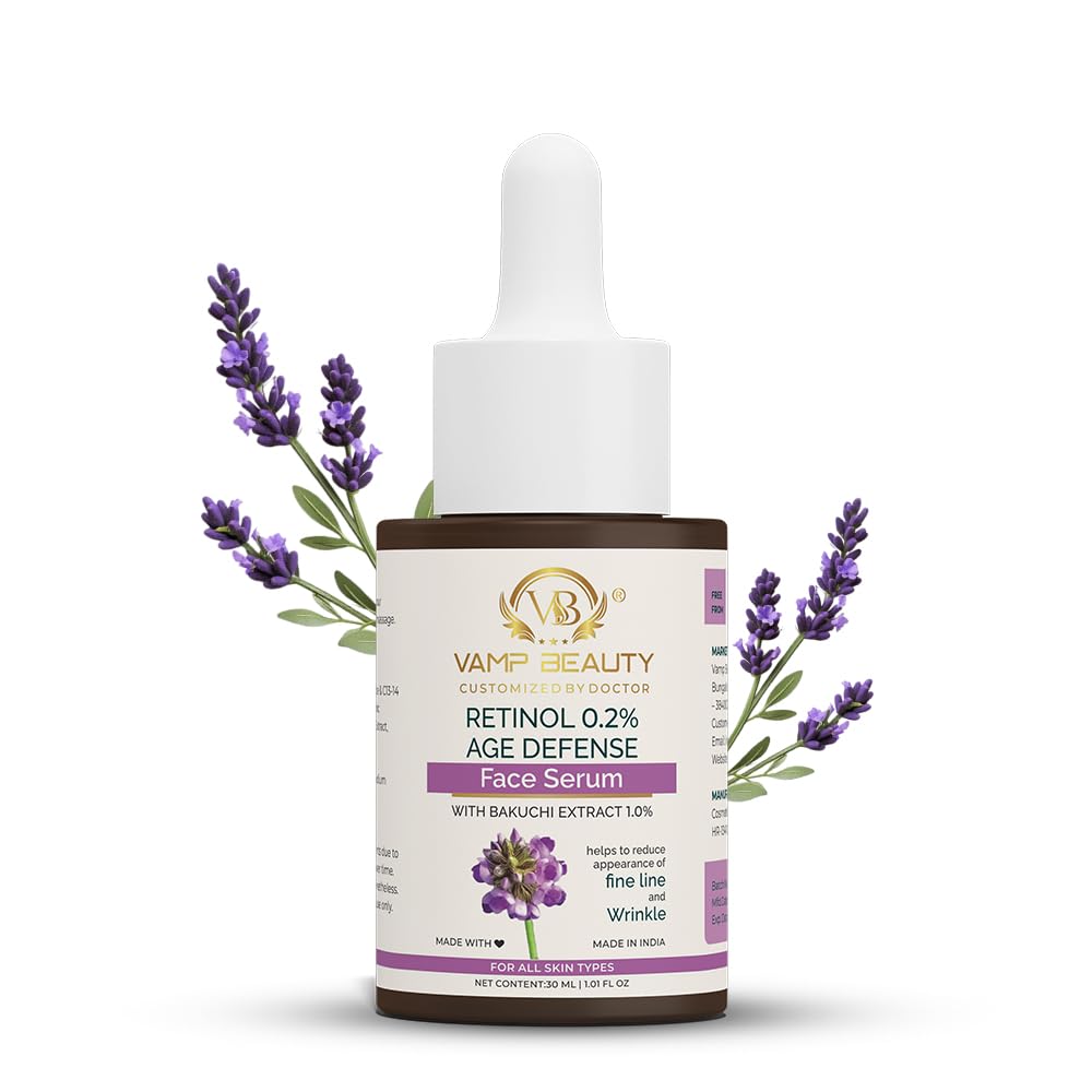 Vamp Beauty Anti-Aging Retinol Face Serum with Bakuchi Extract | Targets Wrinkles & Dark Spot | Improves Skin Firmness and Texture | For All Skin Types | 30ml