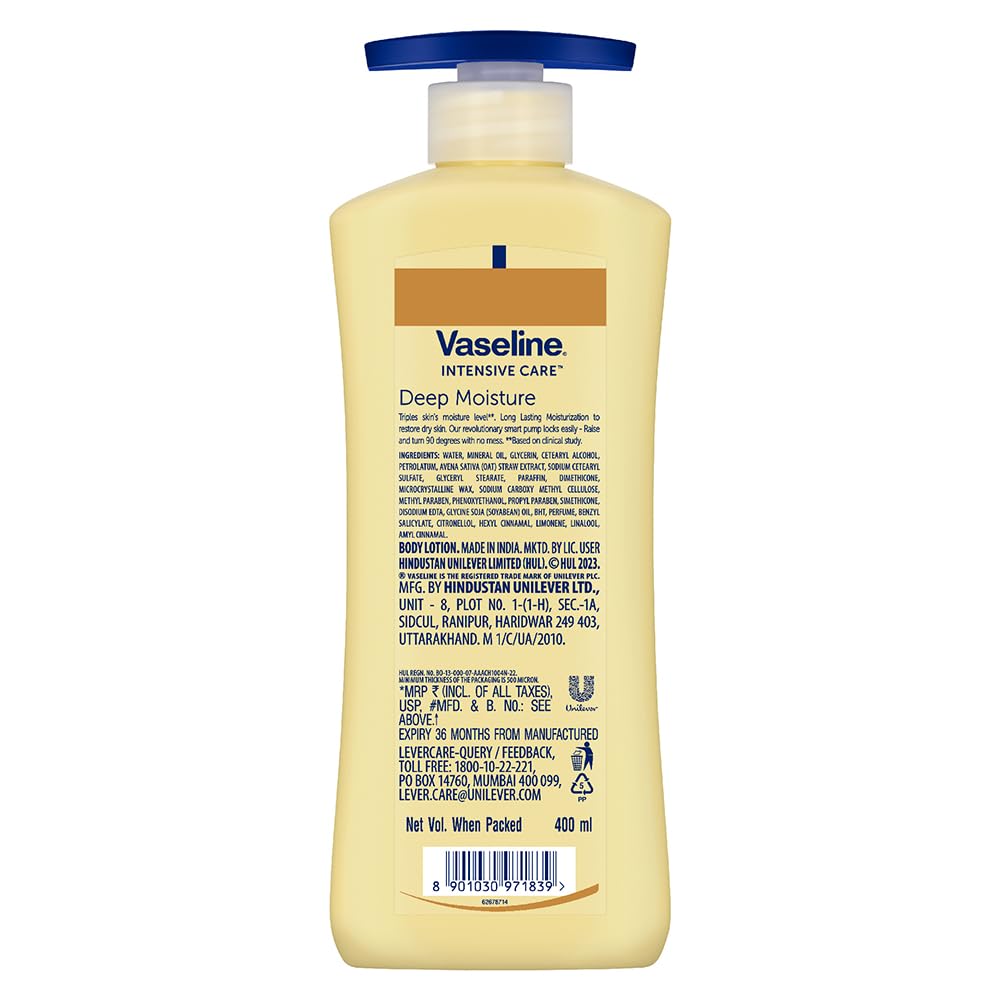Vaseline Deep Moisture Body Lotion |For Dry Skin| Moisturised Glowing Skin| With Pro Ceramides 400ml
