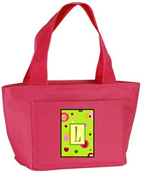 Caroline's  Treasures CJ1010-V-PK-8808 Letter V Monogram - Lime Green Lunch Bag, Insulated Lunch Box Tote Bag for Women Adult Men, Reusable Small Cooler Cute Bags for Work Office Picnic Travel,