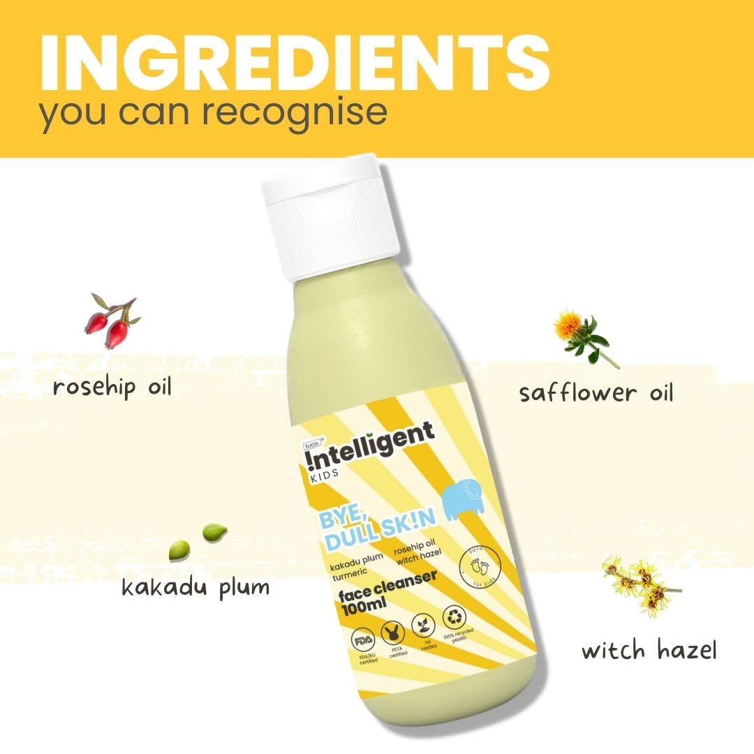 Tuco® Kids Face Wash | Perfect for Dull Skin | Infused with Turmeric, Kakadu Plum, Rosehip Oil, Safflower Oil, Witch Hazel | Ages 2-5, 4-10, 10-15, 5-10 Years | Paraben & Sulphate Free |100 ml-Pack of 2