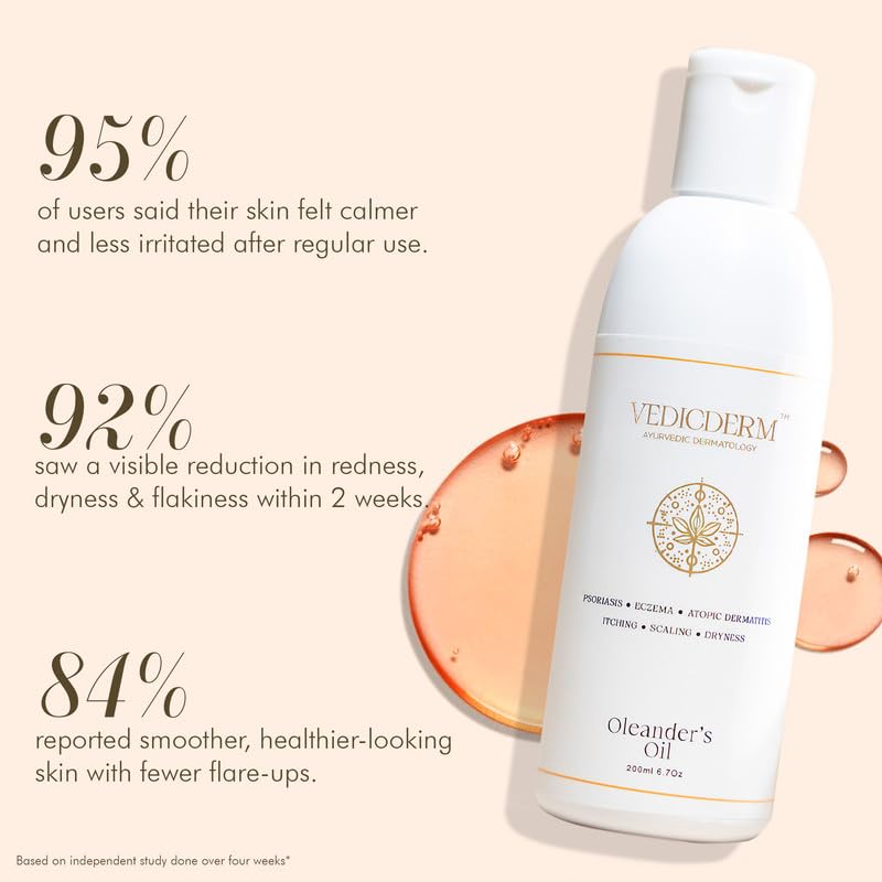 VEDICDERM Oleander Psoriasis Skin Care Oil Natural, Steroid-Free Formula for Dry, Itchy, and Flaky Skin Helps Soothe Irritation, Redness, & Promote Hydration, Suitable for Daily Use (200ml Pack of 1)