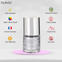 DeBelle Gel Nail Polish Chrome Silver (Metallic Silver Nail Paint)|Non UV - Gel Finish |Chip Resistant | Seaweed Enriched Formula| Long Lasting|Cruelty and Toxic Free| 8ml