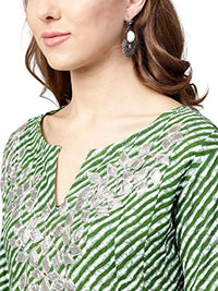 YUFTA Women Green & White Lehariya Print A-Line Kurta