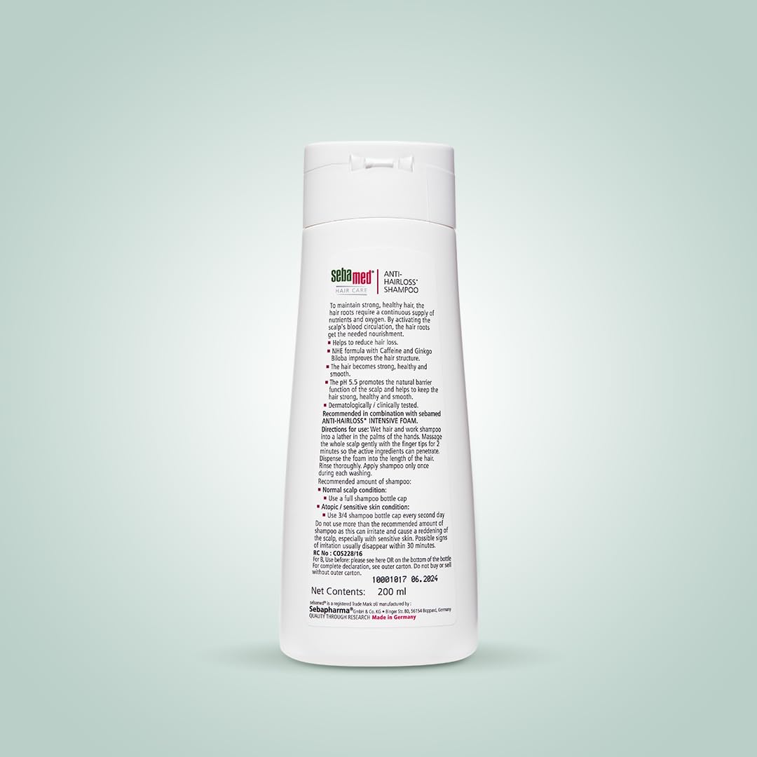 Sebamed Anti Hairloss Shampoo 200 ml|pH 5.5|Reduces Hairloss|Caffeine & Gingko Biloba| Hairfall| men & women |phthalates SLS and parabens free l Soap free l Toxin free l Clinically proven l