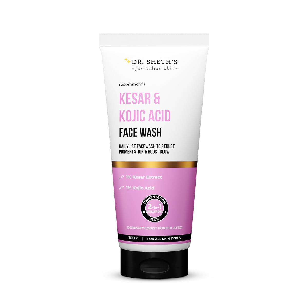 Dr. Sheth's Kesar&Kojic Acid Facewash|With Kesar,Kojic Acid,Niacinamide&Hyaluronic Acid|Pigmentation Free&Glowing Skin|Gently Cleanses&Exfoliates Skin|For Men&Women|For All Skin Types |100G