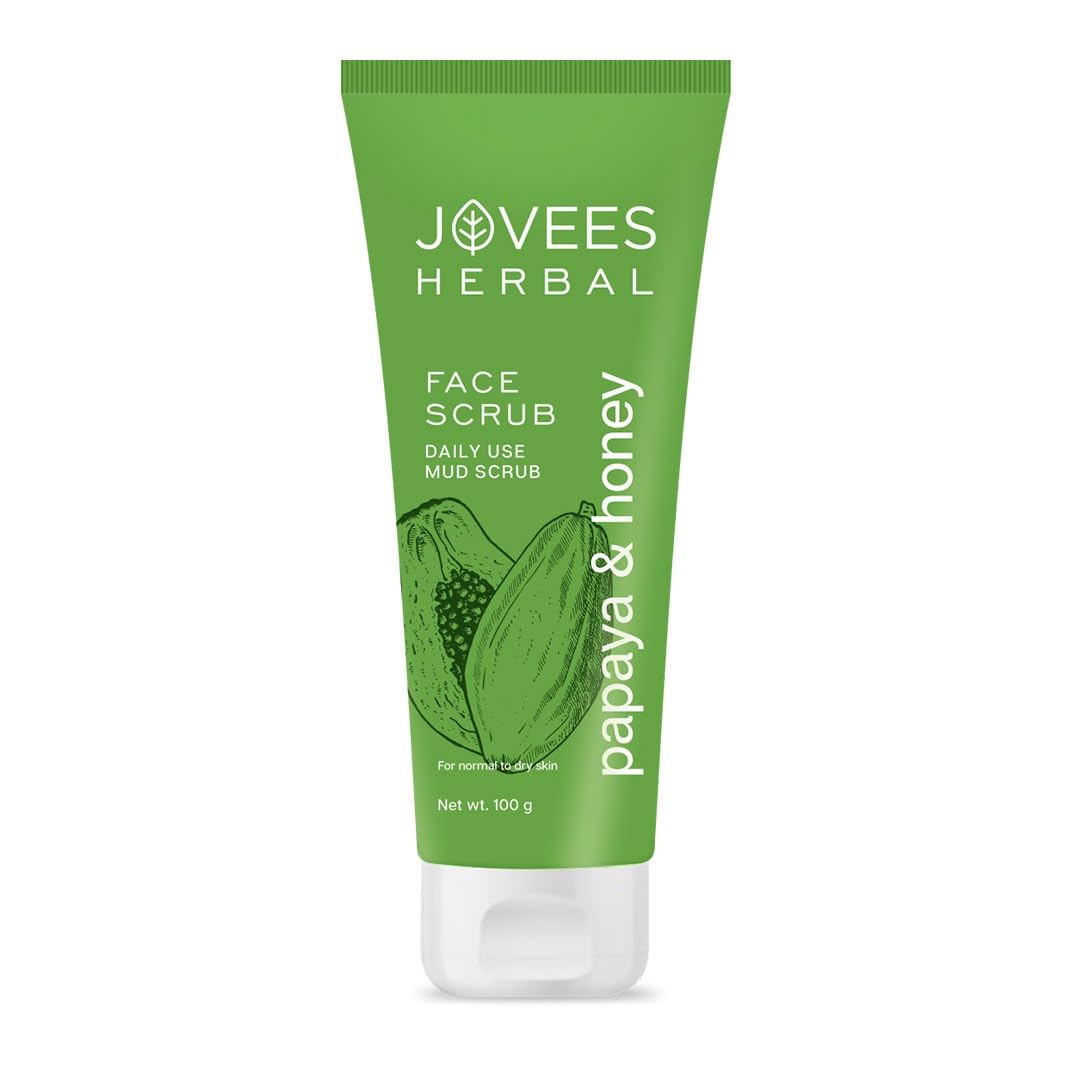 Jovees Herbal Papaya & honey Face Scrub | With Honey,Neem & Chamomile Extract | For Normal to Dry Skin | Gently Remove Dead Skin | Improves Uneven Skin Tone | Paraben And Alcohol Free | 100gm