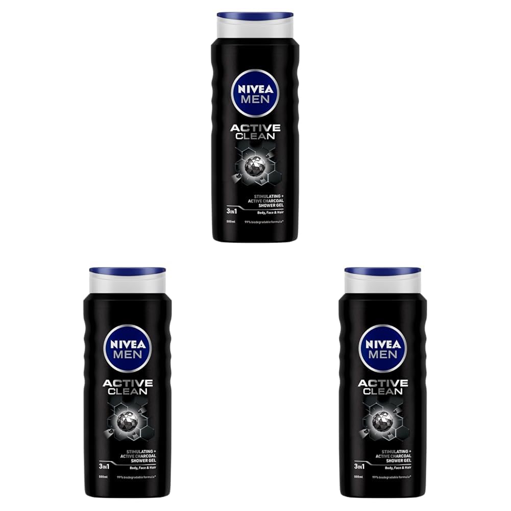 NIVEA MEN Active Clean Shower Gel,500 ml (Pack of 3)