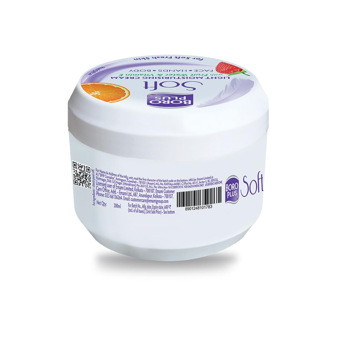 BoroPlus Soft Light Moisturising Cream|Light & Non-sticky|Provides 24 hour moisturisation | For Soft Fresh Skin 200 ml