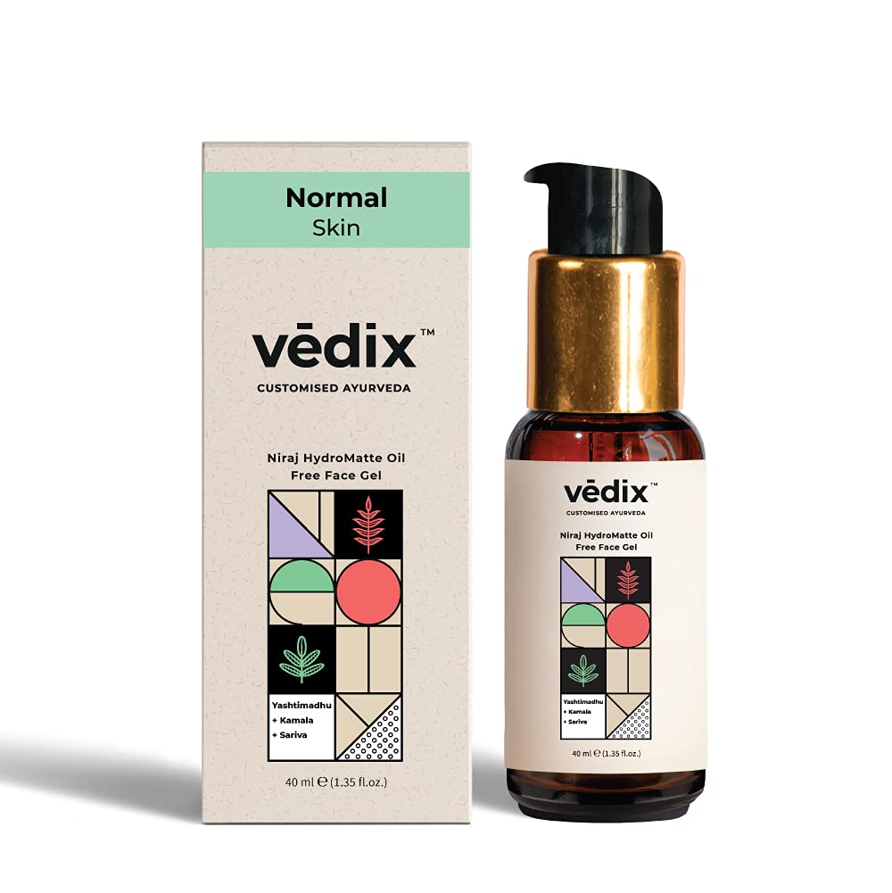 Vedix Niraj HydroMatte Oil Free Face Gel For Normal Skin With Yashtimadhu, Lotus and Sariva l Customized Ayurvedic Face Moisturizer - 40 ml