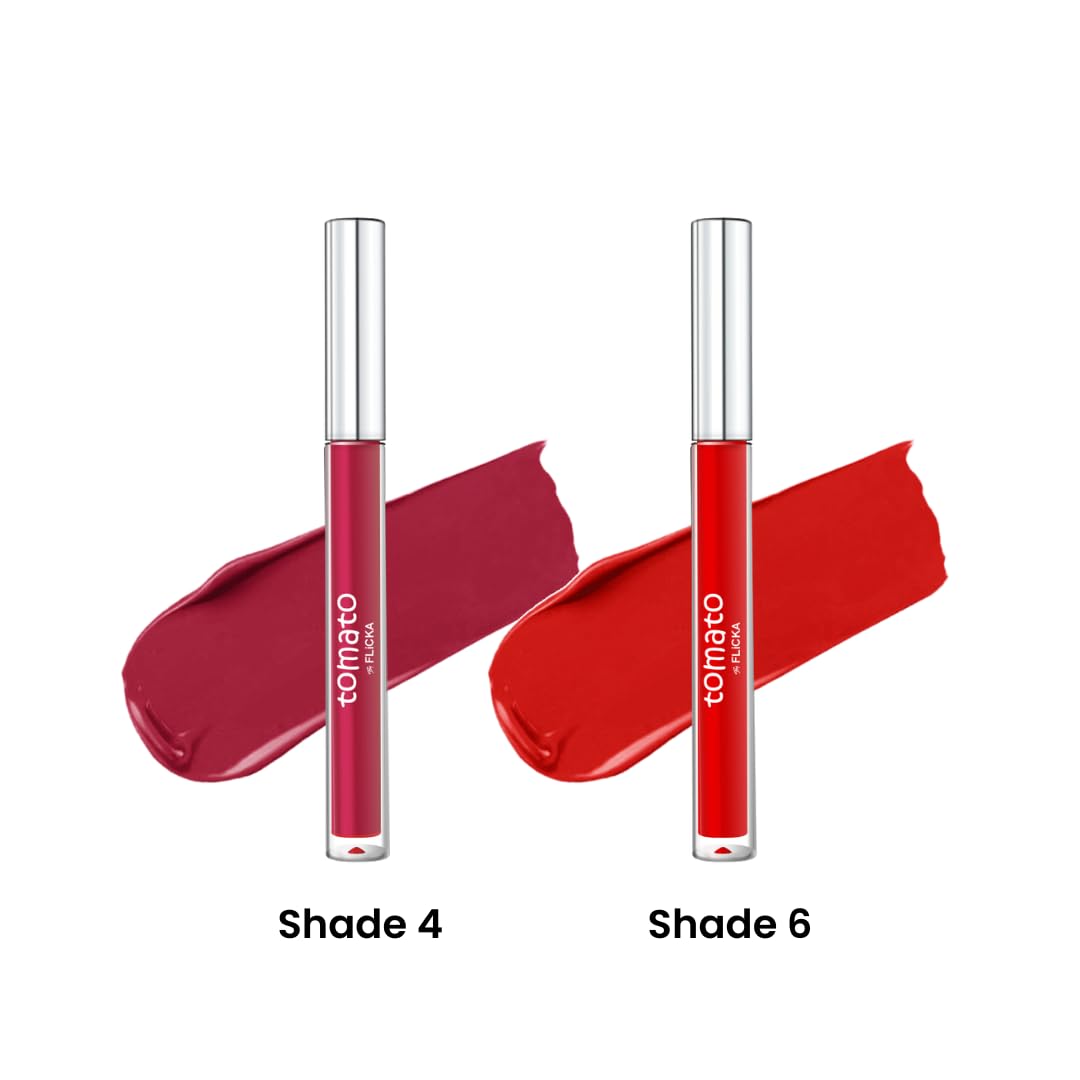 FLiCKA Tomato Liquid Matte Lipstick Transfer Proof, Smudge Proof, Non-Sticky, Creamy Lightweight Shade 4 & Shade 6 Combo