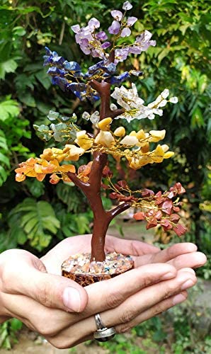 Seven Chakra Tree of Life, Crystal Tree for Positive Energy - Feng Shui Tree, Artificial Tree, Crystal Decoration, Money Tree, Handmade 7 Chakra Tree, Stone Tree, Healing Crystals, Spiritual Gifts 001 Seven Chakra (Golden Wire)