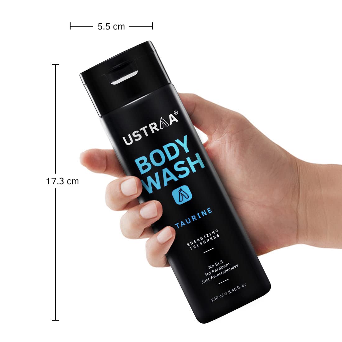 Ustraa Body Wash - Taurine - 2 x 250 ml (Pack of 2) - For Men | Menthol Cooling, Energizing freshness & No Post-Shower Dryness, Intense Foaming without Sulphates | Suitable for all Skin Types