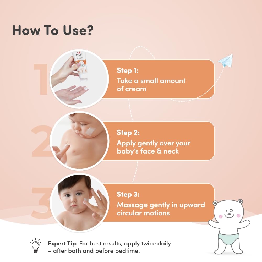 Mylo Baby Cream for Face 100 gm | Dermatologically Tested | Made Safe Certified | Nourishes and Brightens Skin | Soothes Skin Irritation | 24 Hours Moisturization