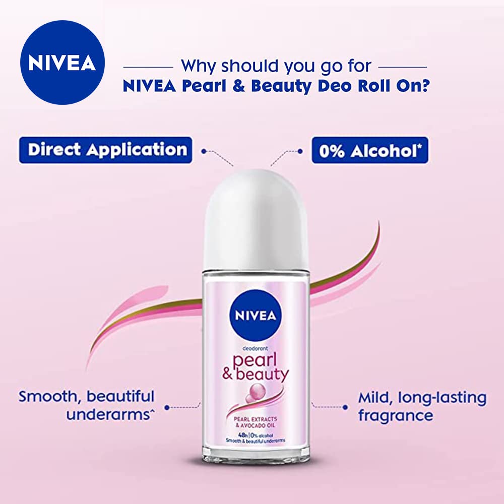NIVEA Deodorant Roll On, Pearl & Beauty For Women 50ml + Veet Full Body Waxing Kit - Sensitive Skin (20 strips)