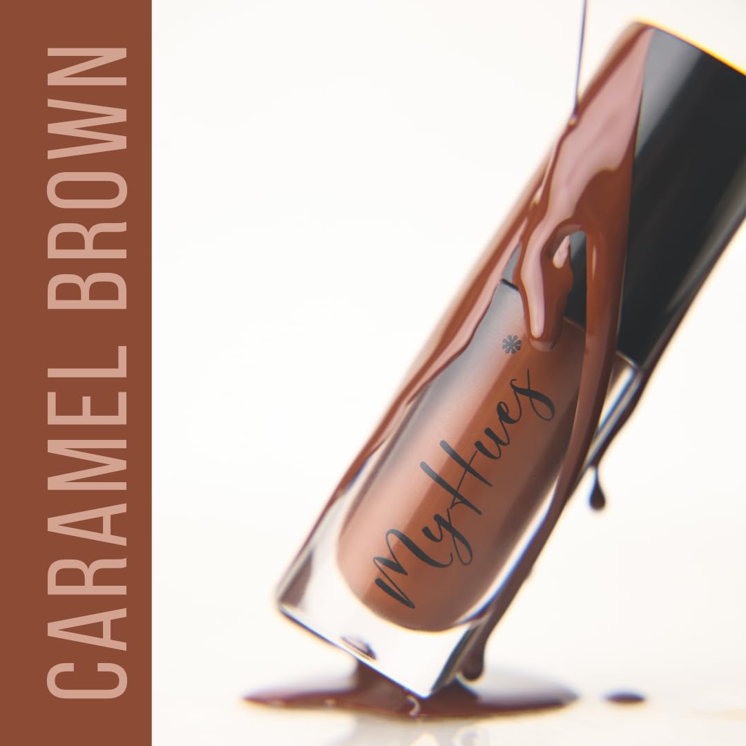 MyHues HyGlow Lip Elixir, Lip Gloss and Oil Hybrid, Nourishing Jojoba, Almond, Squalane 100% (Plant Derived), Shea Butter, Moisturizing, Buildable Colour, Glossy Finish - Caramel Brown (Amya)