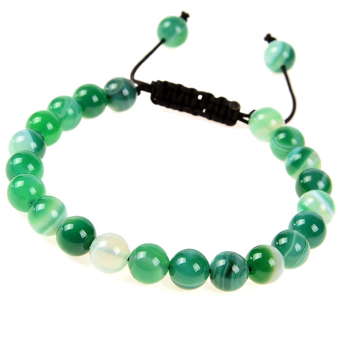 Massive Beads Natural Healing Power Gemstone Crystal Beads Unisex Adjustable Macrame Bracelets 8mm Agate Green