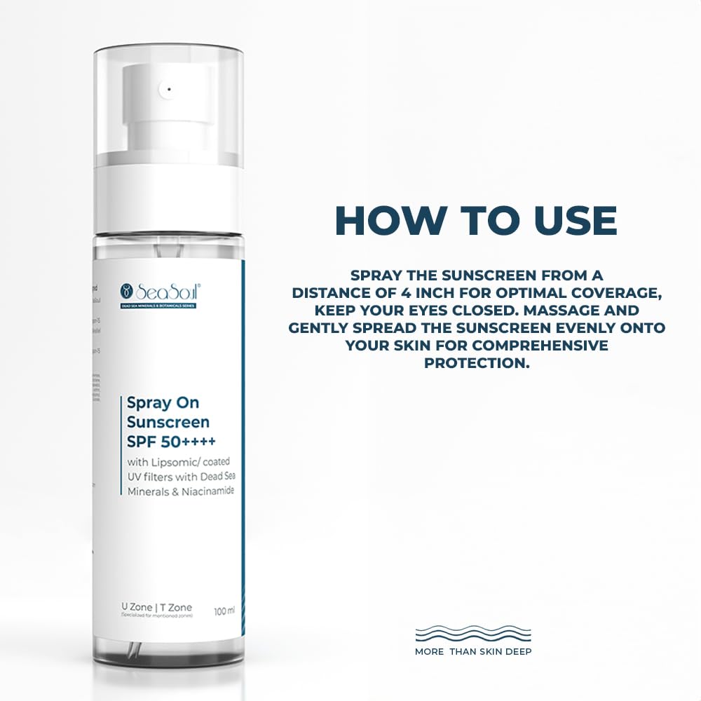 SEA SOUL SPF 50++++ Sunscreen Spray (100ml) | Travel-Friendly Sunblock with UV Filters, Niacinamide & Dead Sea Minerals | Non-Sticky, Lightweight, Long Lasting & Quick Absorbing Formula