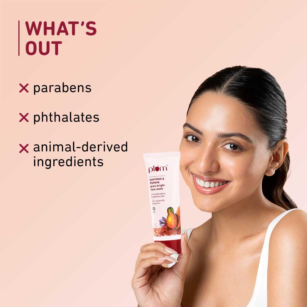 Plum Saffron & Papaya Glow & Brightening Face Wash with Vitamin B5 | Boosts Glow & Brightens Skin | Non-Drying | All Skin Types | Bright Gel Face Wash for Women & Men | for All Skin Types | 100ml