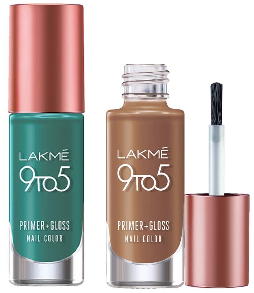 Lakmé 9 To 5 Primer + Glossy Finish Nail Colour & 9 To 5 Primer + Glossy Finish Nail Colour Combo, 6 Ml