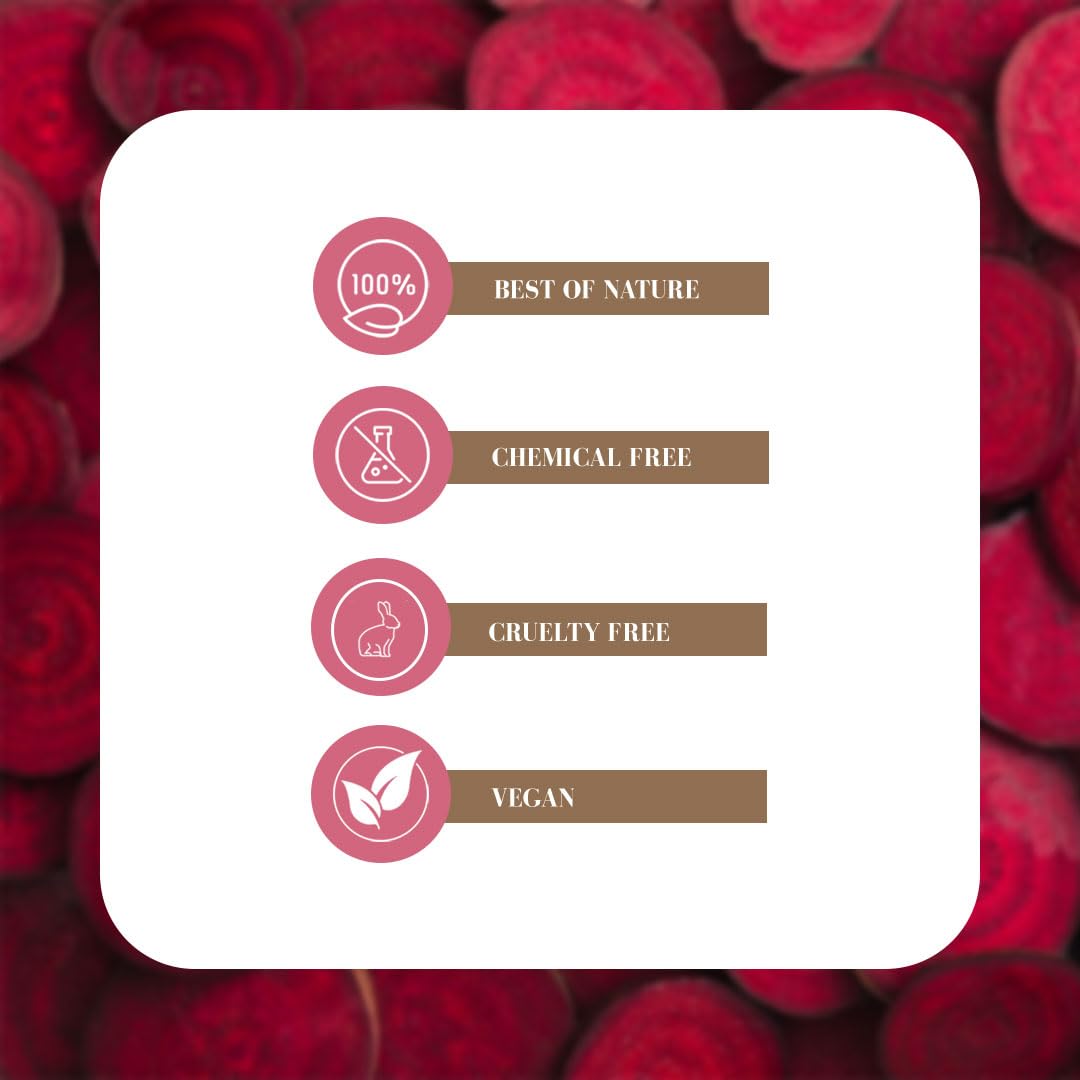 VEDAHARVEST Beetroot Powder For Face, Skin & Hair | Rich In Antioxidants | Lip Care | Drinking | Eating | Immunity | Pre -Workout | Natural Brightening, Anti-Aging & Glowing Complexion (150 gm)
