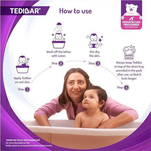 Tedibar Rich Moisturising Baby Body Wash 250ml with Skin Friendly PH | 100% Soap & Alkali Free With Tedibar Moisturising Baby Bathing Bar 75g(Pack of 1) with Skin Friendly PH- By Torrent Pharma