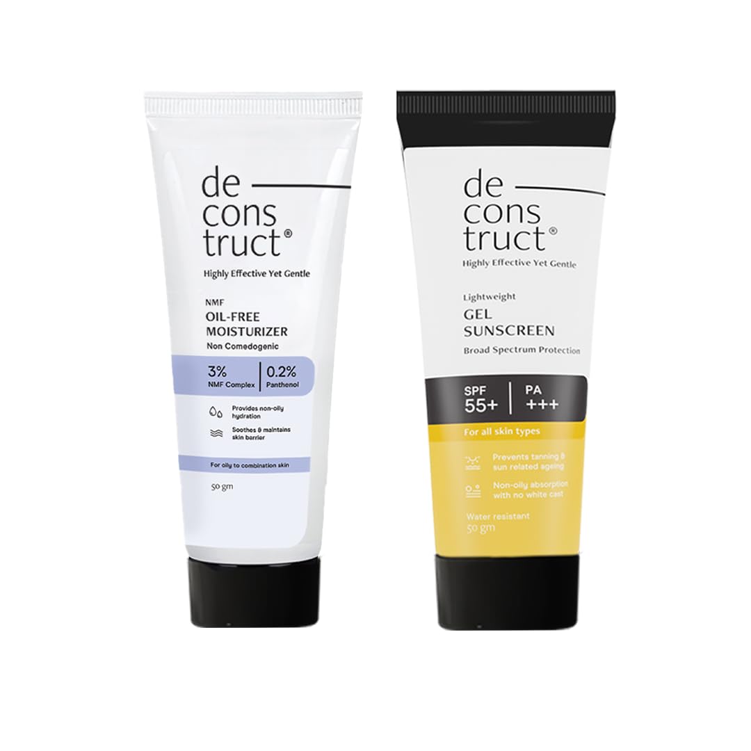 Deconstruct Hydration & Defense Combo: Oil-Free Moisturizer & No White Cast Spf 55+ | Get Glowing Skin With Sun Protection | No White Cast & Lightweight | Pack Of 2, All