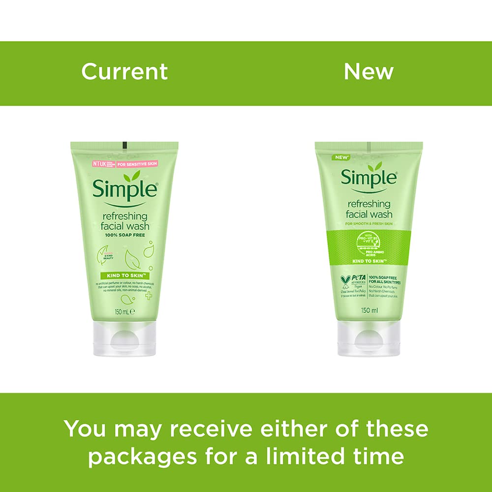 Simple Daily Skin Detox Purifying Gel Facial Wash, 150 ml & Simple Kind To Skin Refreshing Facial Wash 150 Ml