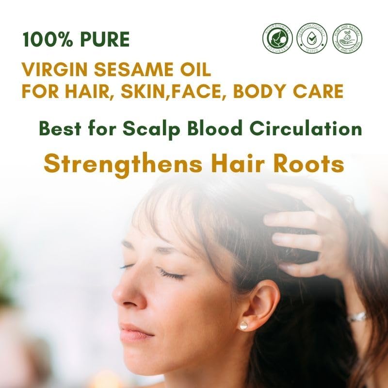 Mystiq Living Extra Virgin Sesame Oil for Hair, Skin, Massage - 200 ML | (Til/Gingelly) Cold Pressed, 100% Pure and Natural