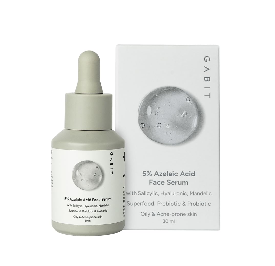 Gabit 5% Azelaic Acid Face Serum For Acne,Blackheads,Open Pores & Spots|Salicylic (1%),Hyaluronic,Green Tea,Prebiotic,Probiotic|For Oily,Acne Prone Skin|Oil & Fragrance free|For Women & Men,30 ml