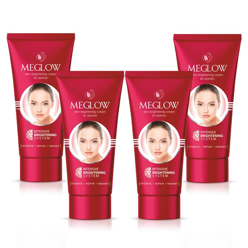Meglow by Leeford | Skin Brightening Moisturizer Cream for Women| Hydrates, Repairs, Radiates | Reduces Dark Spots, Melanin, Melasma | Prevents Pigmentation | Evens Tone Pack of 4 (15g each)