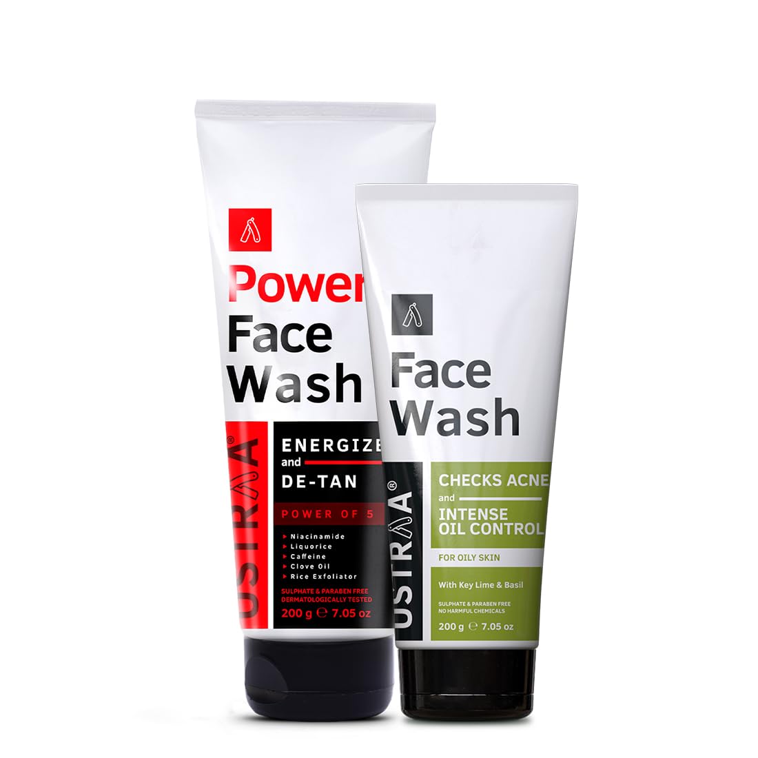 Ustraa Face Wash - Oily Skin - 200g | With Basil & Key Lime | Checks Acne & Blackheads & Power Face Wash - 200g - Energize & De-Tan | Dermatologically Tested | For Effective Tan Removal