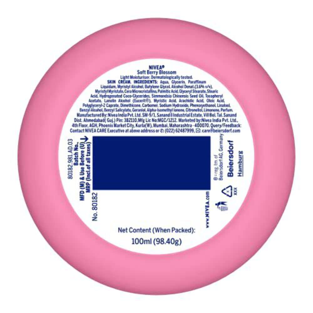 NIVEA Soft Light Moisturizer 100ml | Berry Blossom | For Face, Hand & Body, Instant Hydration | Non-Greasy Cream | With Vitamin E & Jojoba Oil | All Skin Types