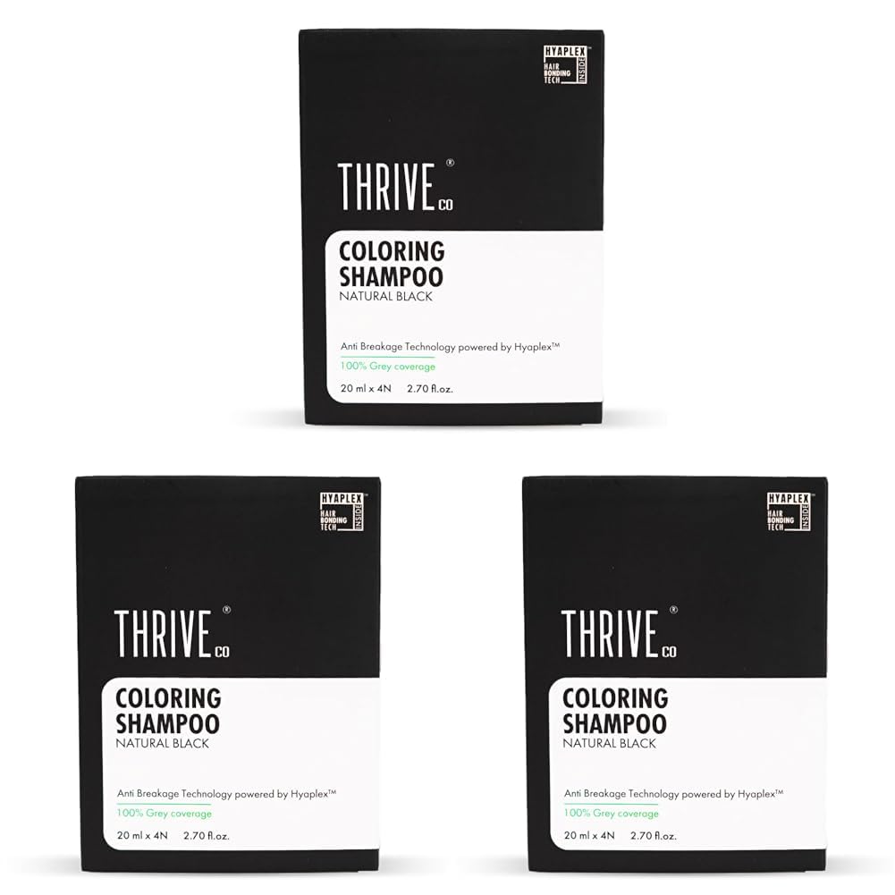 ThriveCo Coloring Shampoo with Hyaplex™ | Natural Black | Easy Application | Rich, Shiny Color | At-Home Hair Coloring Solution | 80 gm (Pack of 3)