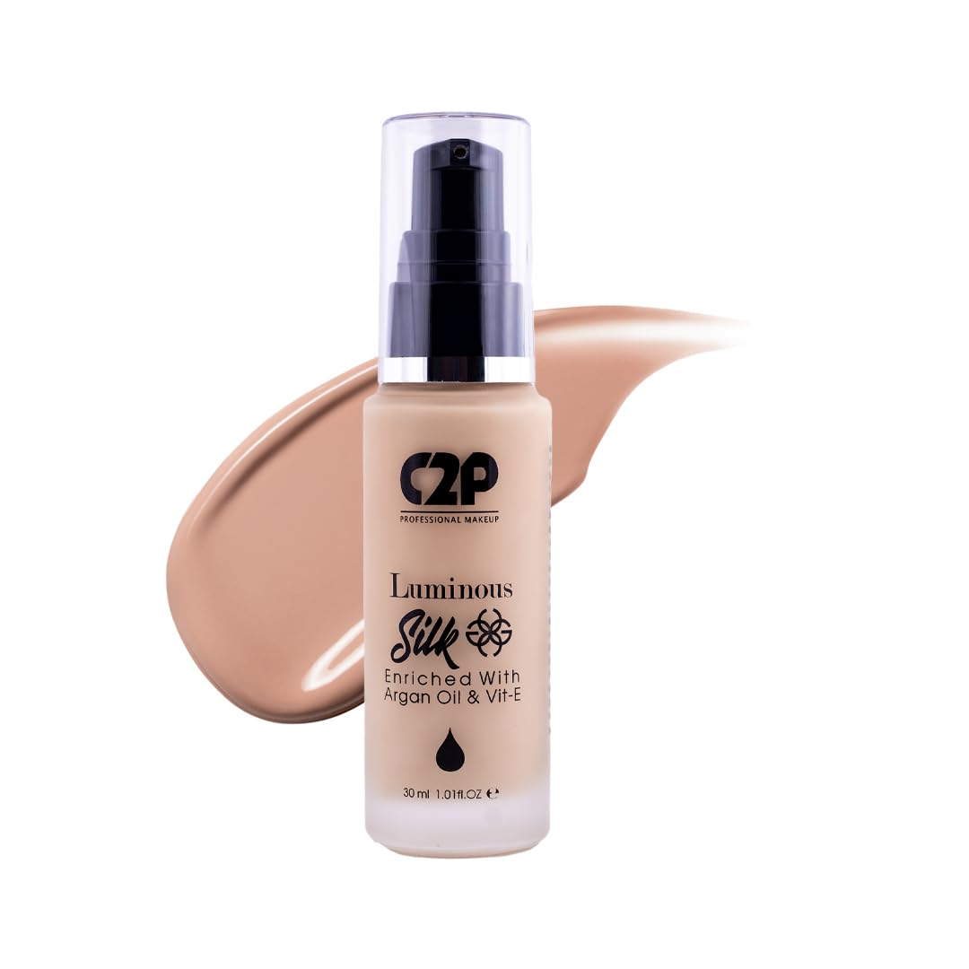 C2P Pro Luminous Silk Liquid Foundation For Women Face Makeup LIGHT 04, 30 ml | High Coverage For Dry Oily Combination Natural Glowing Skin | Waterproof Long Lasting | Argan Oil & Vitamin E