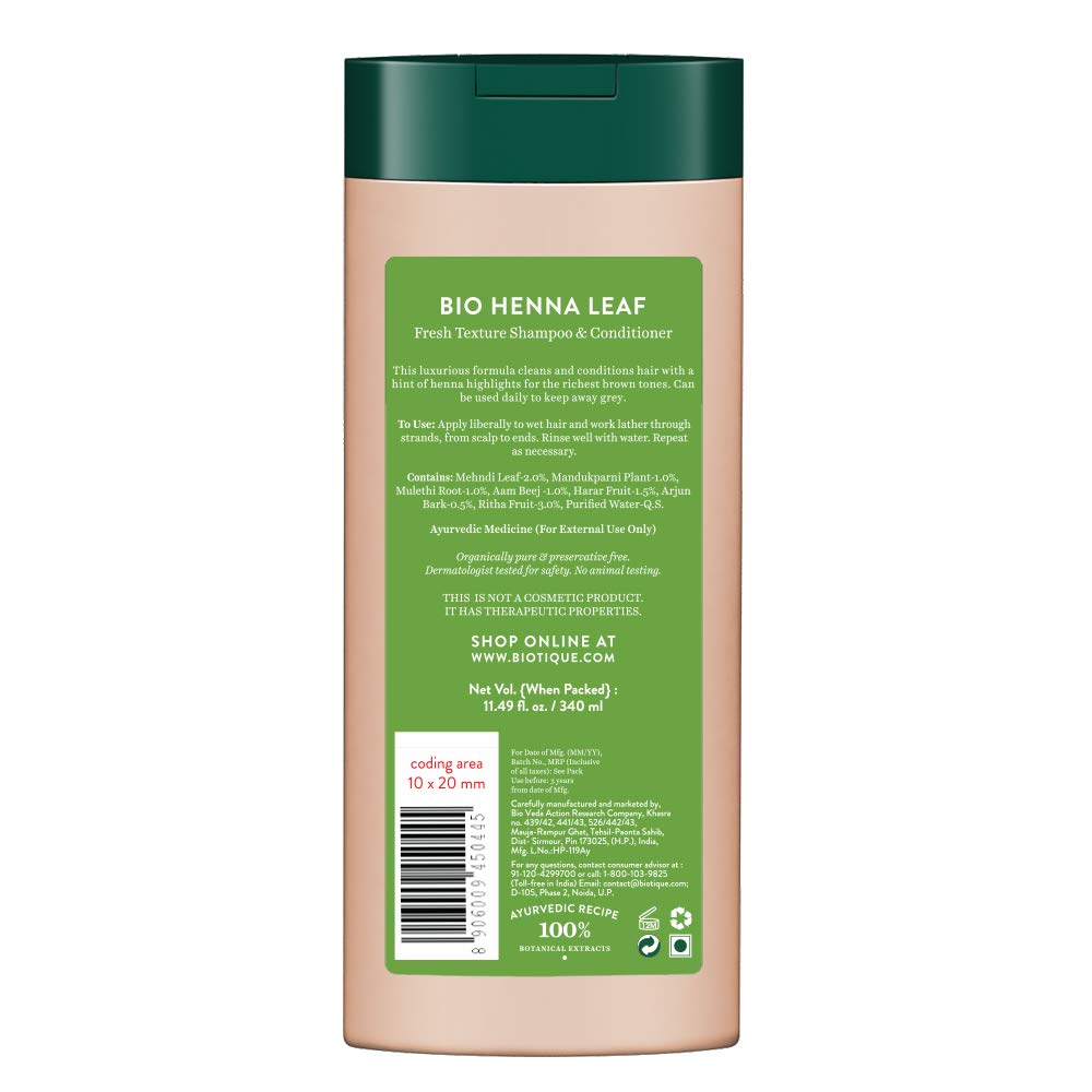 Biotique Bio Neem Margosa Anti Dandruff Shampoo and Conditioner, 180ml and Bio Henna Leaf Fresh Texture Shampoo & Conditioner, 180ml