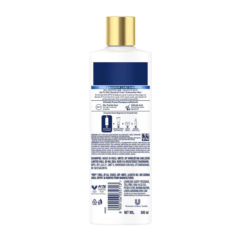 Dove Anti Dandruff Solutions Shampoo 340 ml|| Prevents Dandruff & Dry Scalp|| Mild Daily Shampoo for Smooth & Frizz Free Hair - For Men & Women