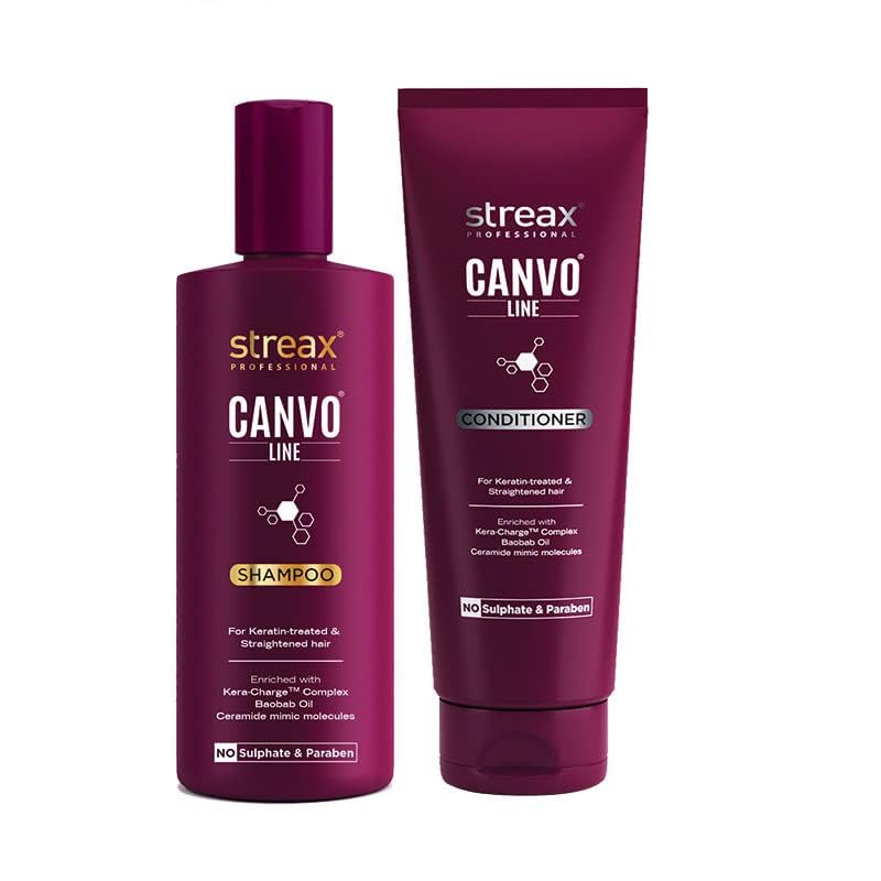 Streax Professional Canvoline Shampoo 300ml & Conditioner 240 ml Combo Pack of 2 (for Straightening Hair)