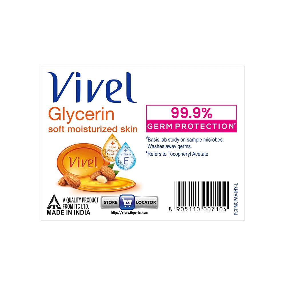 Vivel Glycerin Bathing Bar Soap for Soft Moisturized Skin with Pure Almond Oil & Vitamin E, Special Pack 125gx3 (Pack of 3)