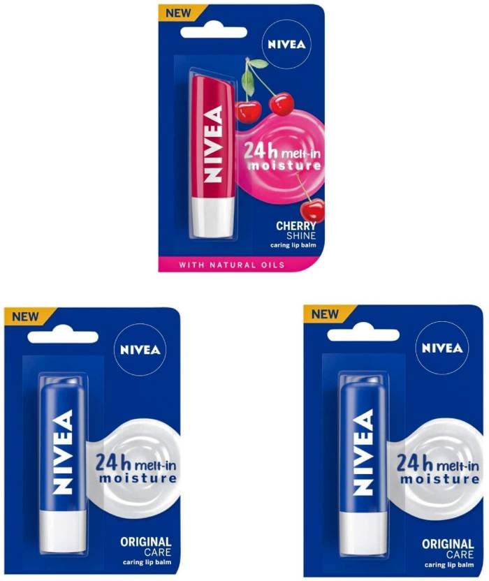 NIVEA Shine Caring Lip Balm #17 Cherry Shine, Original Care, Original Care (Pack of: 3, 14.4 g)