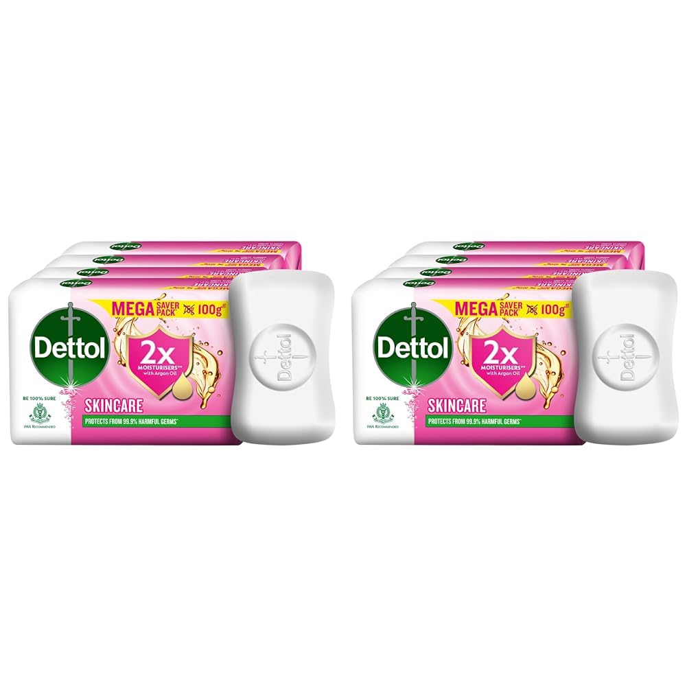 Dettol Skincare Moisturizing Beauty Bathing Soap Bar with Argan Oil (400gm) | Softer Skin, 100gm, Pack of 8