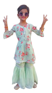 FNOCKS Girls Georgette Anarkali Kurta and Sharara Pants 7 Years-8 Years