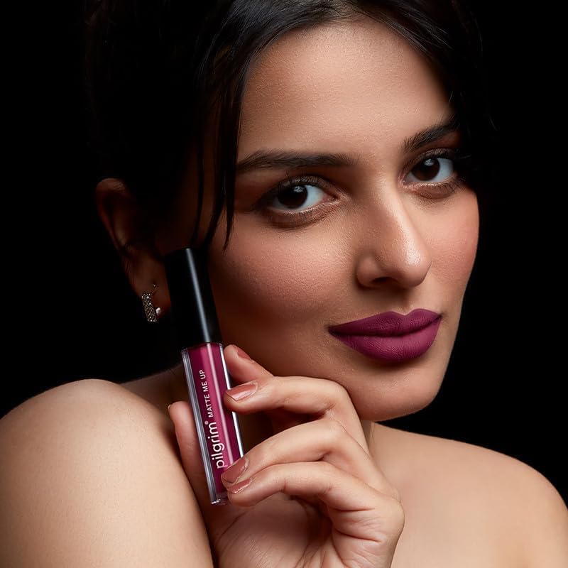 Pilgrim Liquid Matte Lipstick - Wine Spill | Lipstick for Women with Hyaluronic Acid & Spanish Squalane | Transferproof, Long Lasting & Non Drying with Hydrating Ingredients 3gms