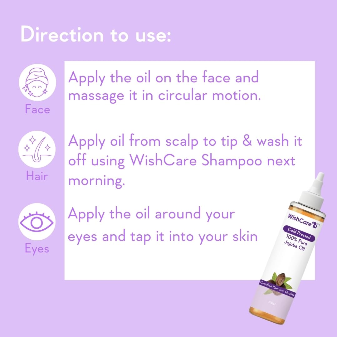 WishCare Pure Cold Pressed Natural Unrefined Jojoba Oil - Moisturizer For Skin, Hair and Nails, 100 ml