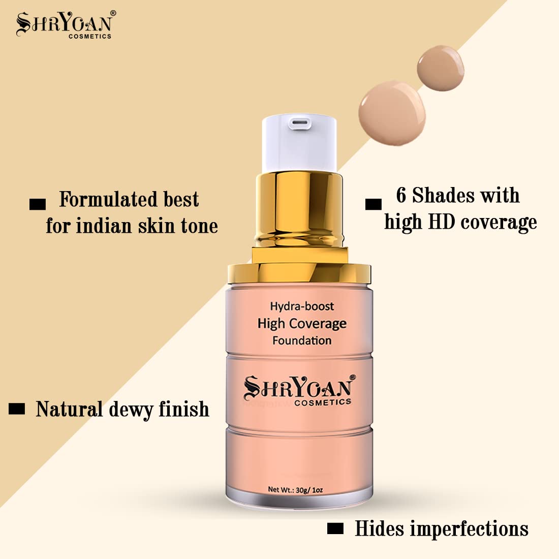 Shryoan Hydra-boost High Coverage Foundation| For Long Lasting Glow & Matte Finish with Full Coverage Foundation (30gm) (Shade 02)