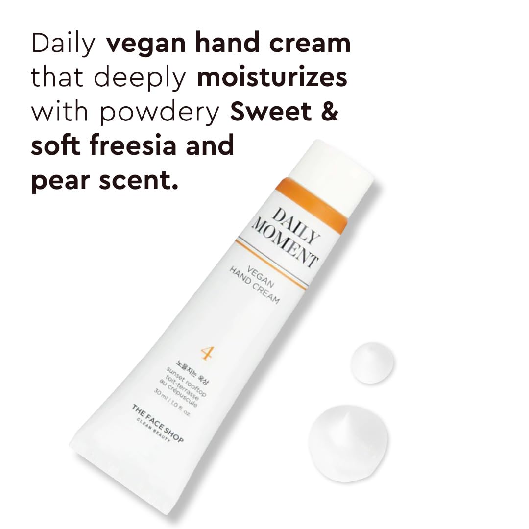 The Face Shop Daily Moment Vegan Hand Cream Sunset Rooftop with Hyaluronic Acid & Shea Butter, Non-Greasy & Quick absorbing hand care cream, 30ml