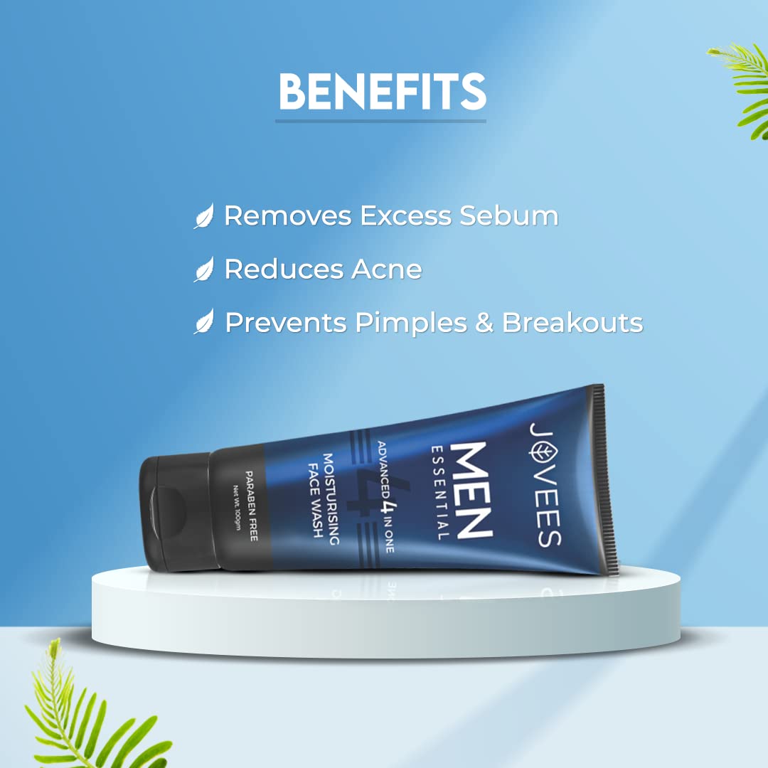 Jovees Herbal Men's Essential Advanced 4 in 1 Moisturizing Face Wash |with Vit C and Vit E | Gives Clean and Clear Skin |For All Skin Types 100g (Pack of 2)