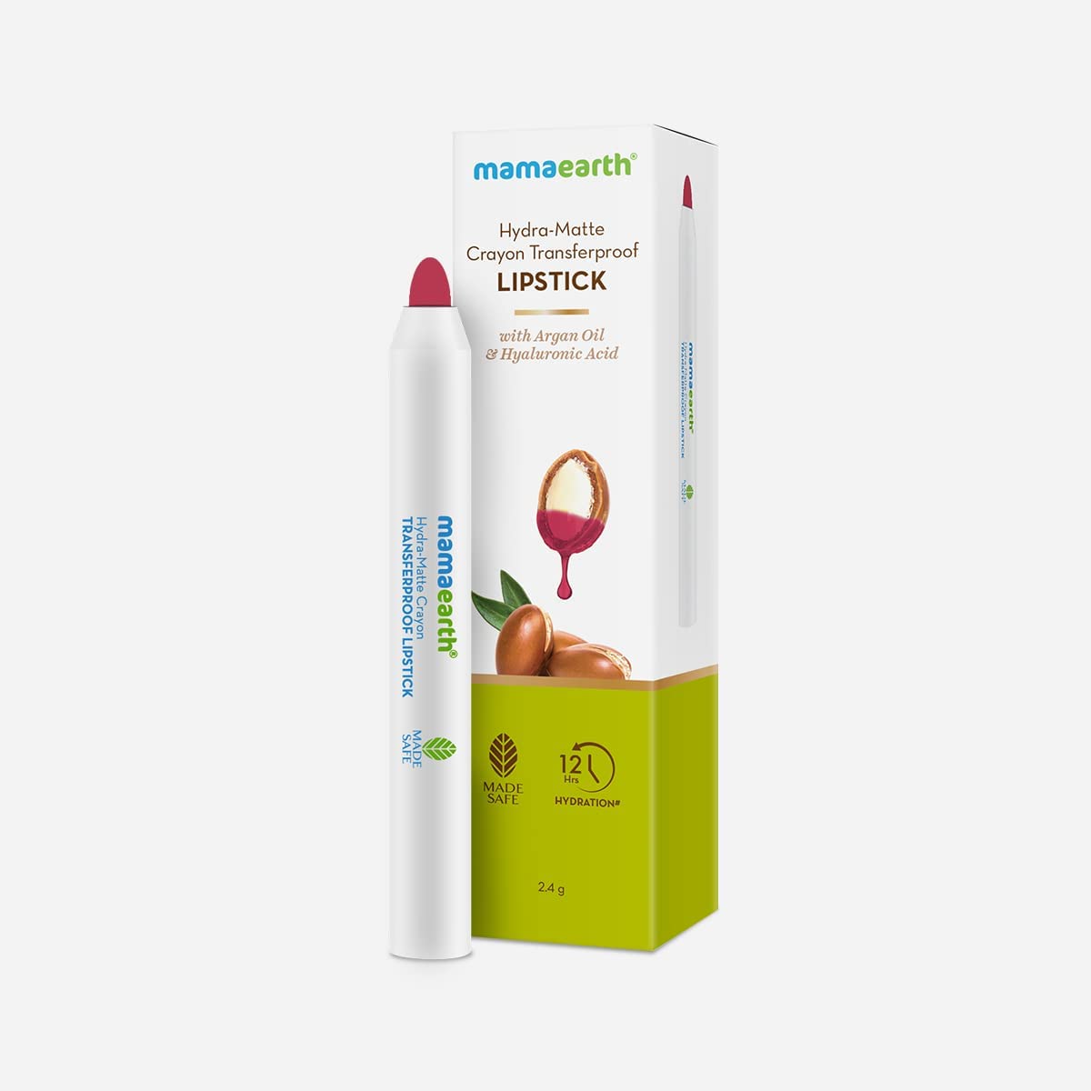 Mamaearth Hydra-Matte Crayon Transferproof Lipstick with Argan Oil & Hyaluronic Acid - 01 Lychee Pink- 2.4 g