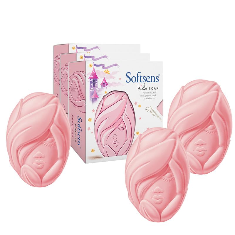 Softsens Kids Princess Soap| Grade 1 Soap| Infused Shea Butter & Milk Cream |Dermatologist Tested| Shape Soap (Pack of 3,75g each)