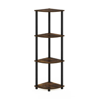 Furinno Turn-N-Tube 4-Tier Corner Display Rack Multipurpose Shelving Unit, Dark Brown Grain/Black 4-Tier Round Tube